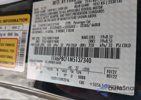 2021 Ford Mustang Gt Premium Fastback z USA, uszkodzony, nr VIN 1FA6P8CF1M5137340